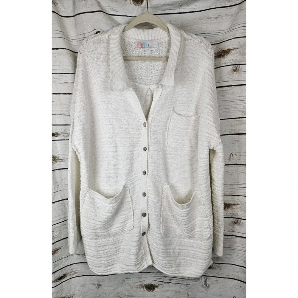 FP Beach Free People Day Dreaming Button Up Sweater Cardigan XL White Cream